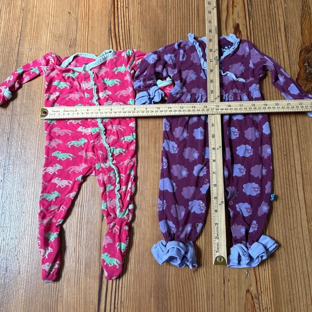 KicKee Pants Romper Footie Girls Pink Purple Ruffle Animal SIZE 3-6M